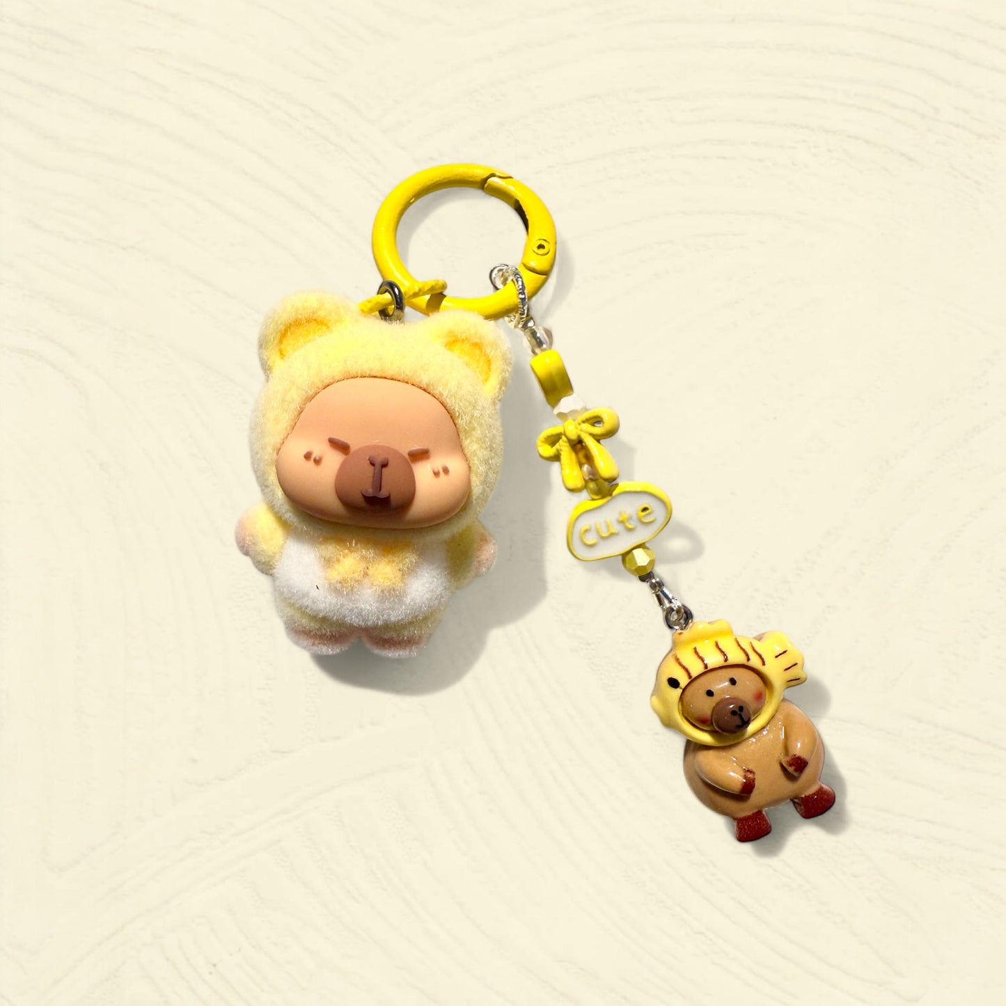 Flocked Capybara Keychain – Handmade Plush Bag Charm