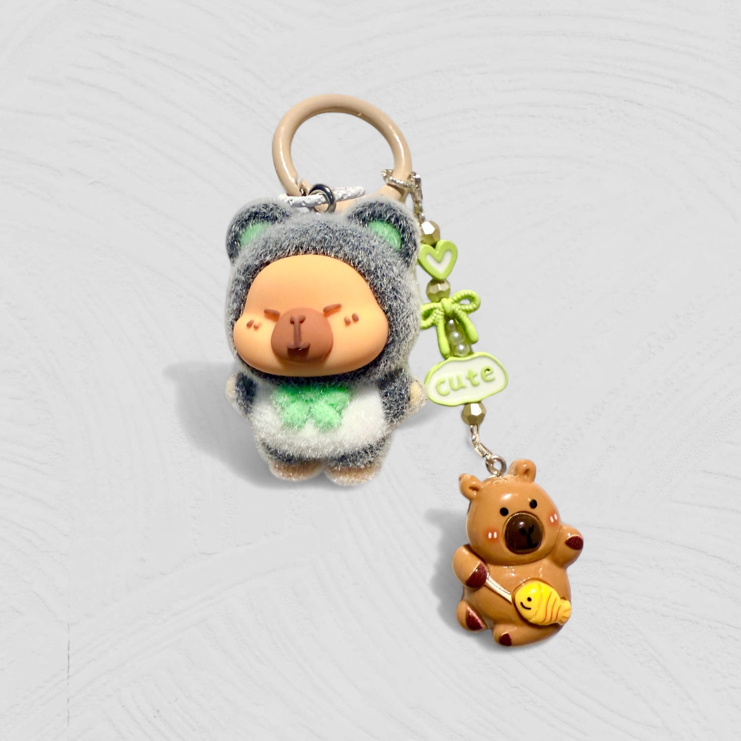 Flocked Capybara Keychain – Handmade Plush Bag Charm