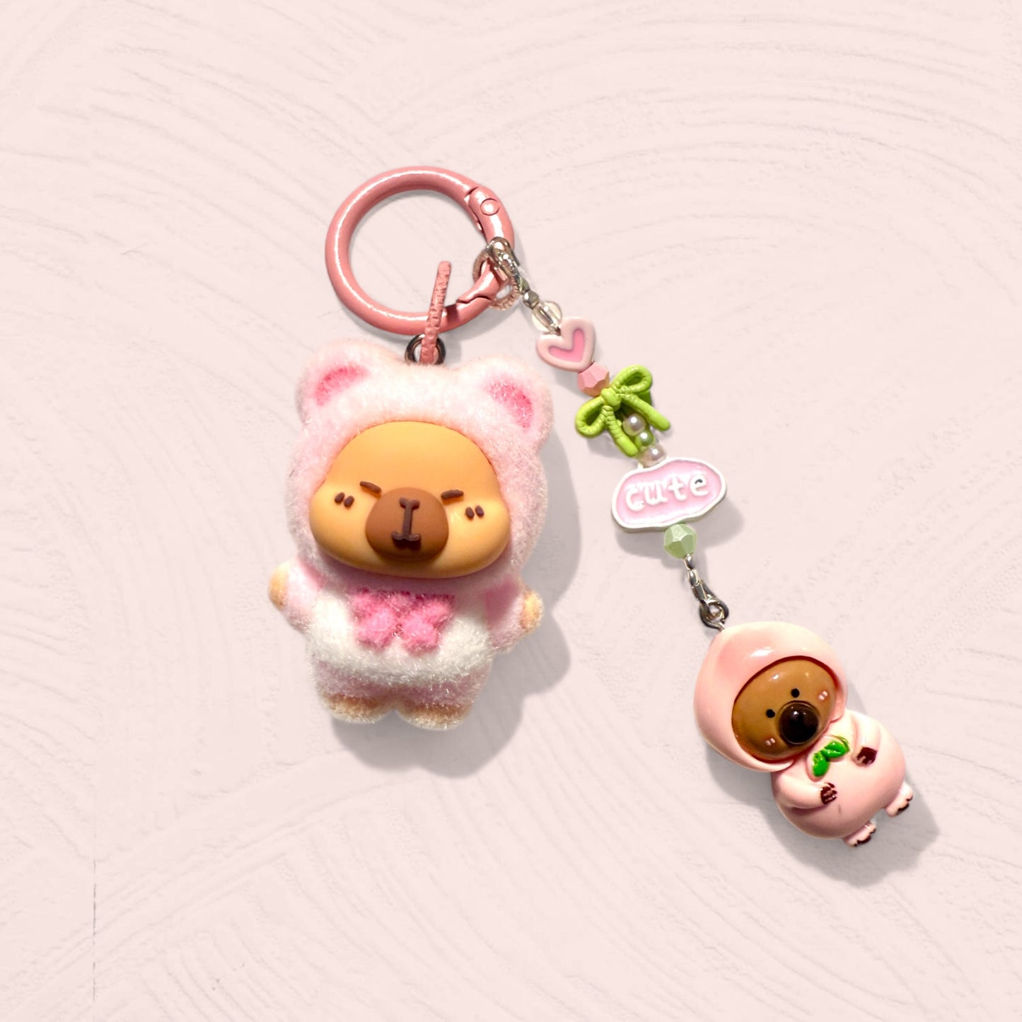 Flocked Capybara Keychain – Handmade Plush Bag Charm