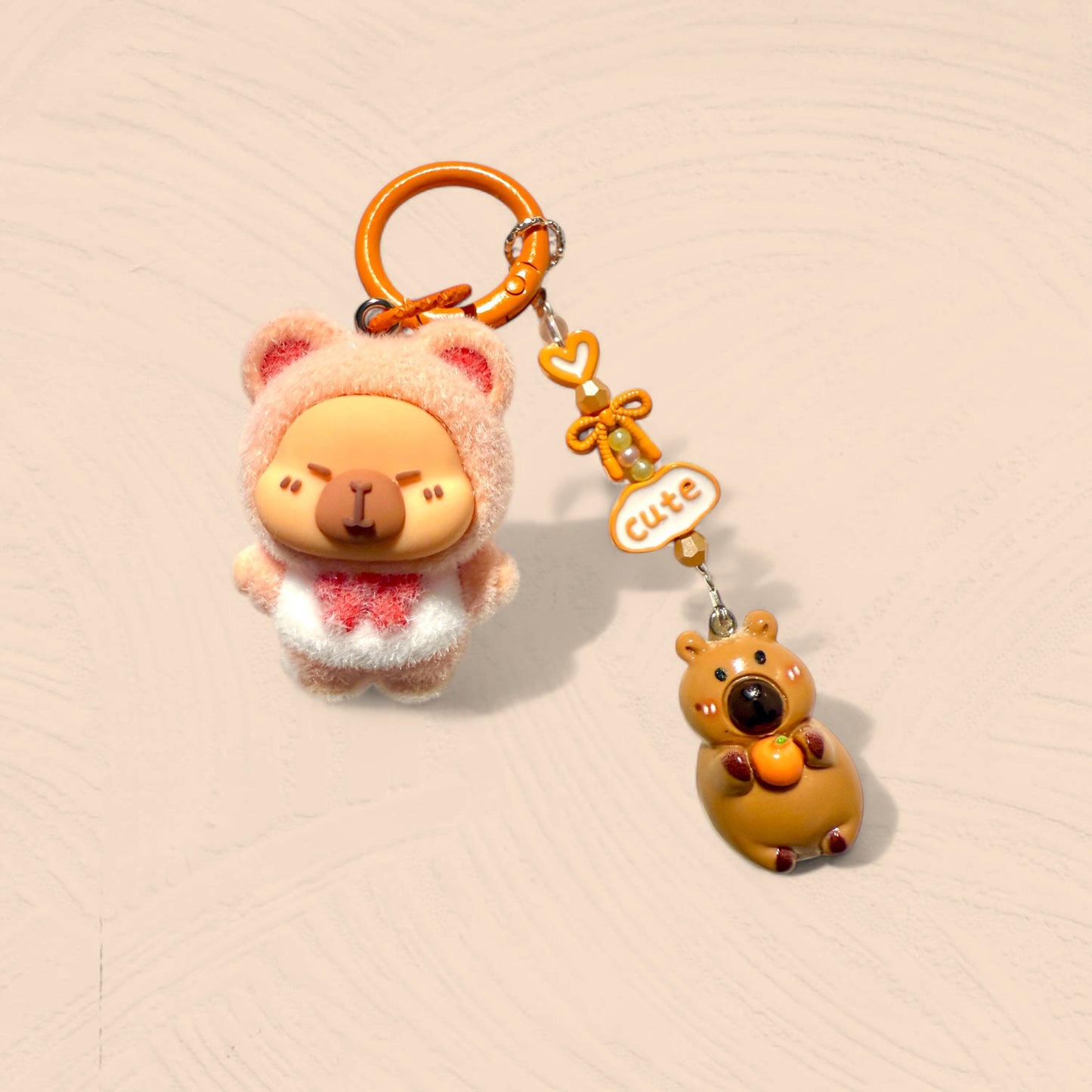 Flocked Capybara Keychain – Handmade Plush Bag Charm