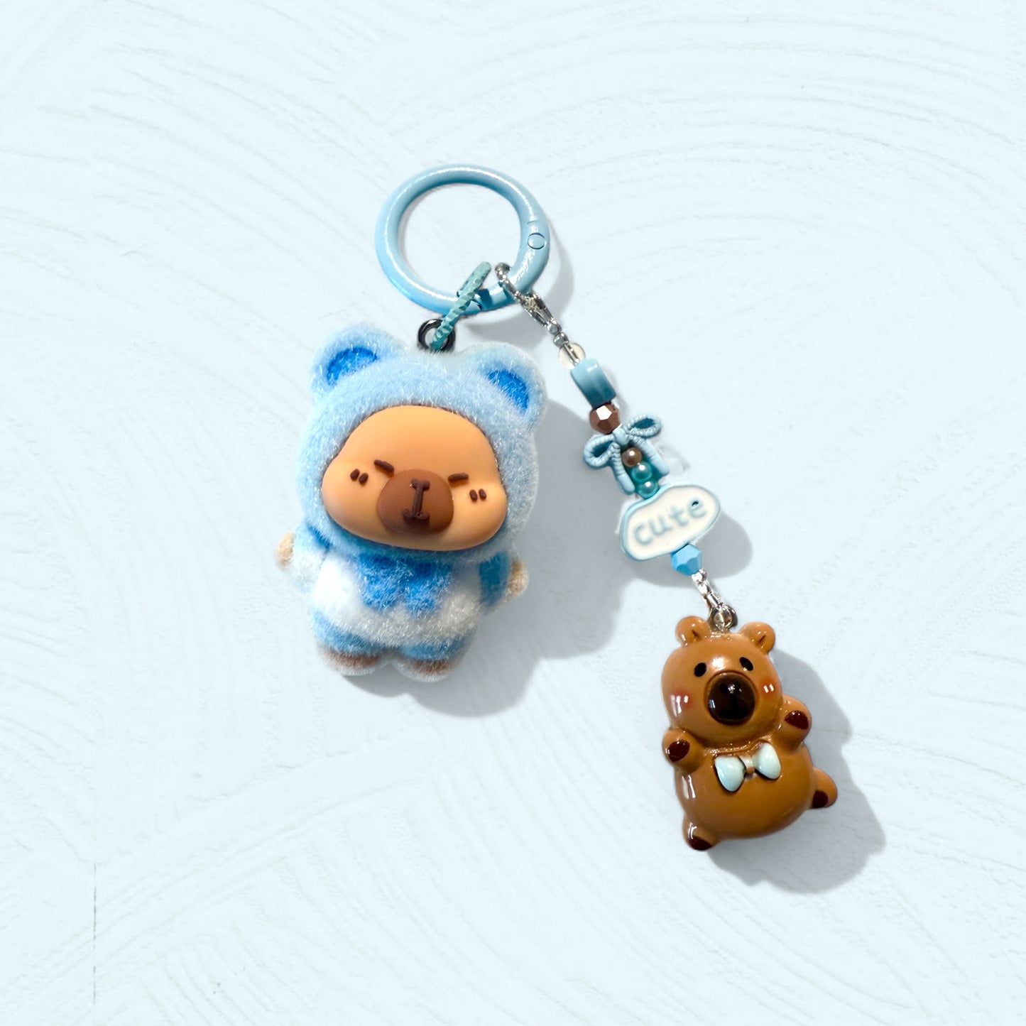 Flocked Capybara Keychain – Handmade Plush Bag Charm