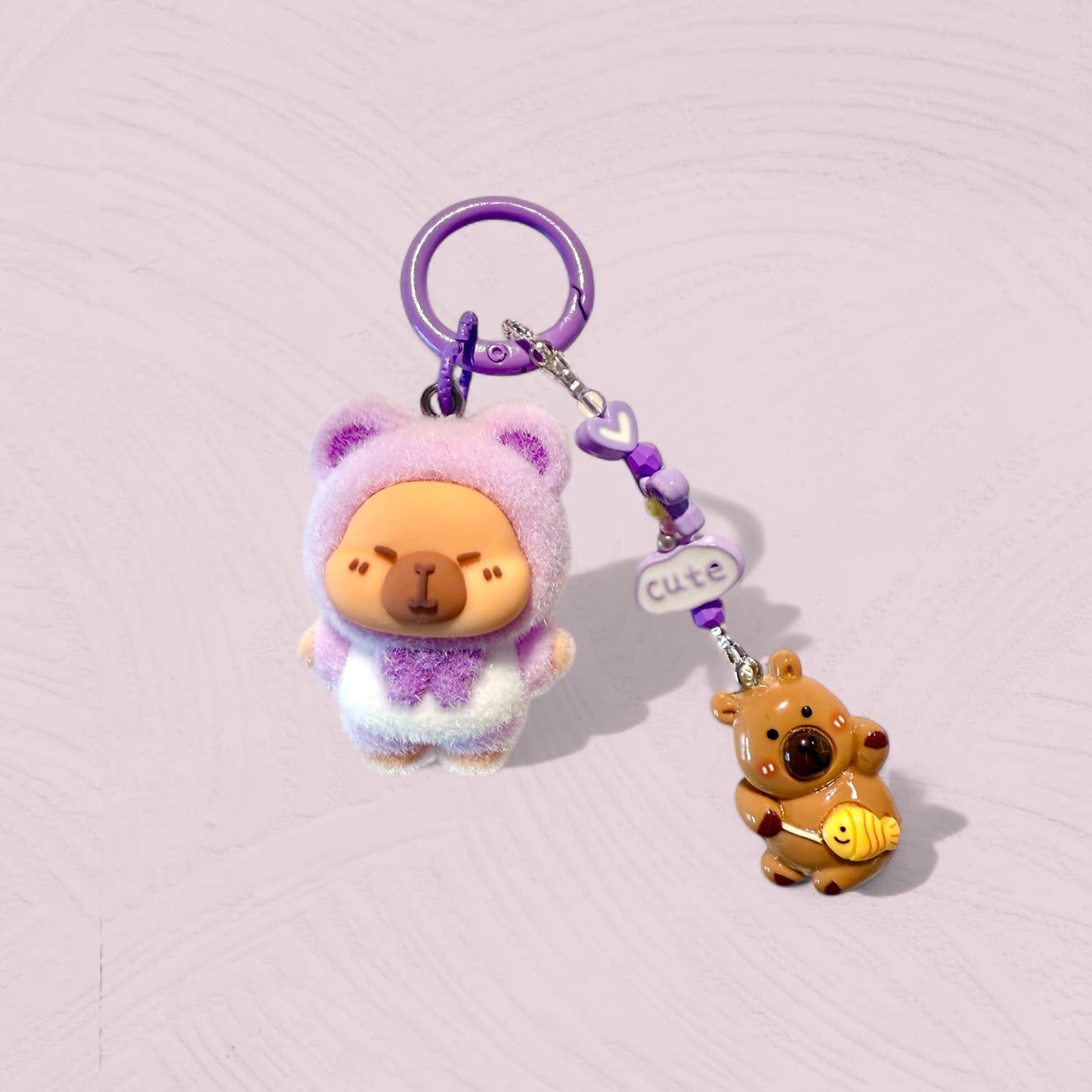 Flocked Capybara Keychain – Handmade Plush Bag Charm