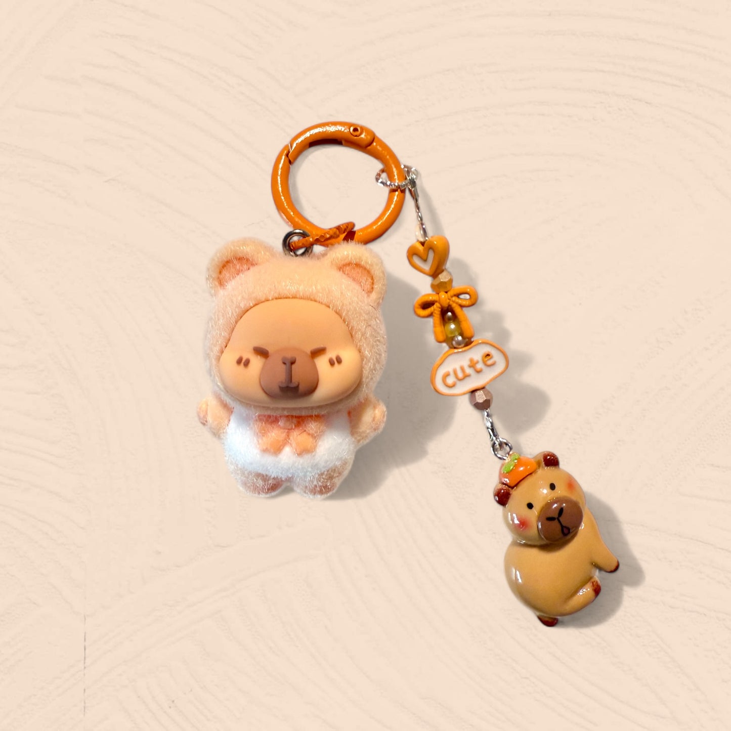 Flocked Capybara Keychain – Handmade Plush Bag Charm
