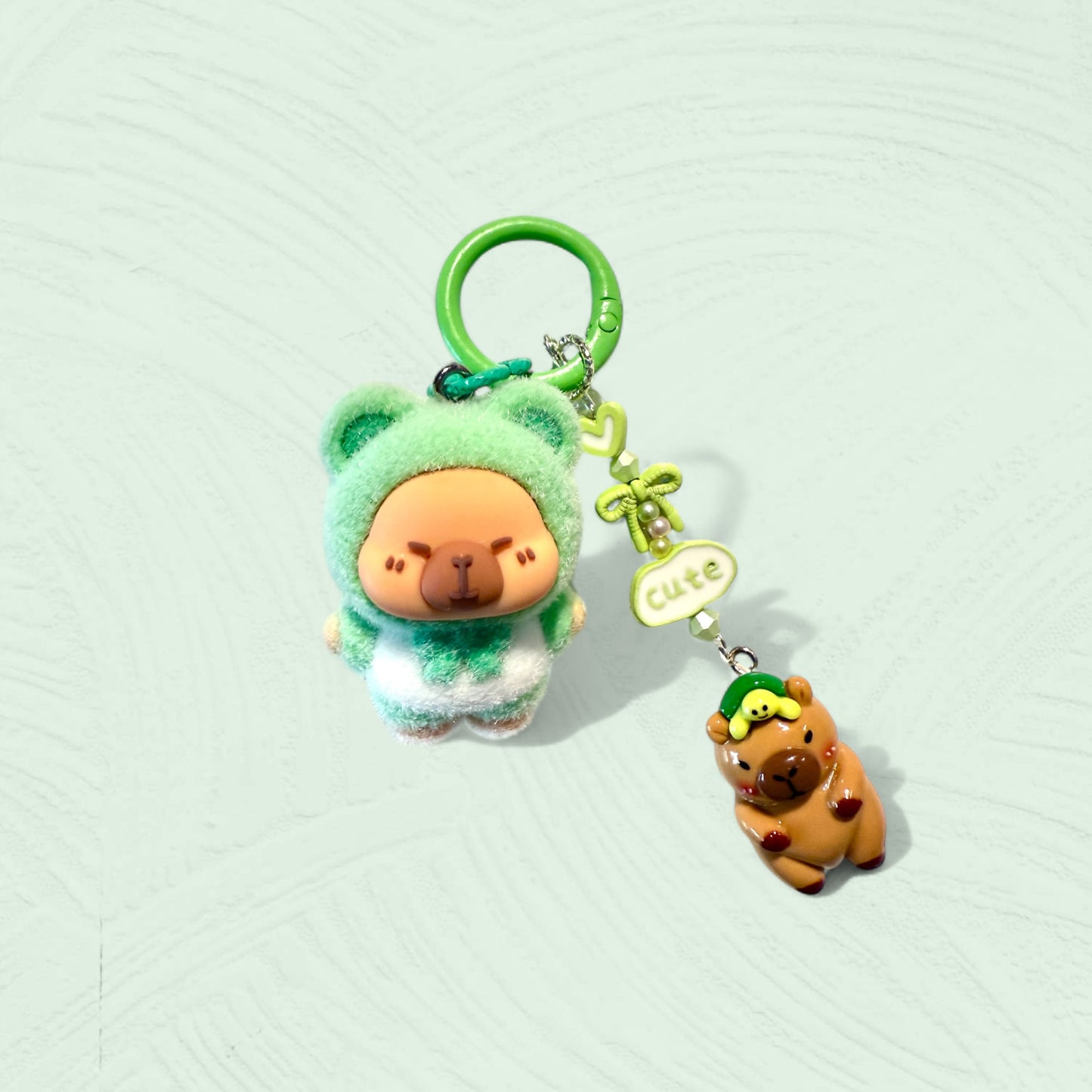 Flocked Capybara Keychain – Handmade Plush Bag Charm