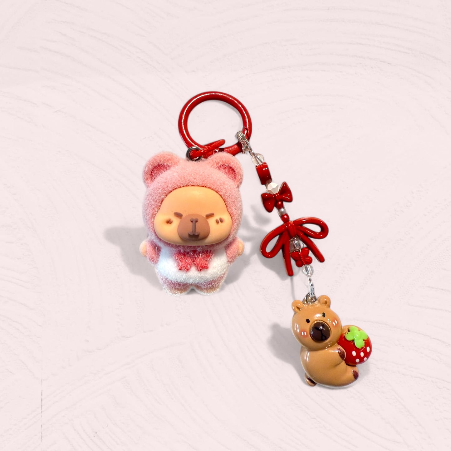 Flocked Capybara Keychain – Handmade Plush Bag Charm