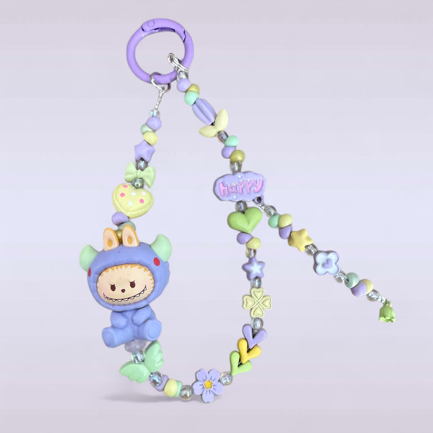 Labubu Pajama Party Beaded Phone Charm – Handmade Keychain & Bag Accessory