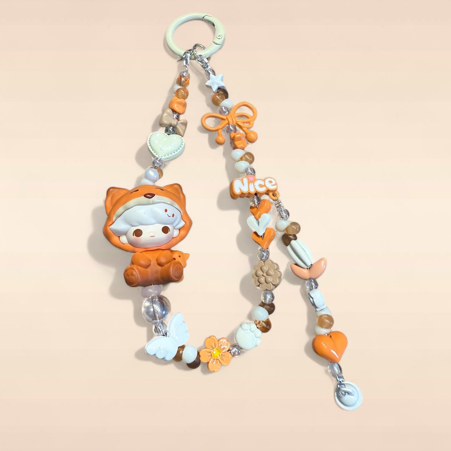 Pajama Party DIMOO Fox Charm – Handmade Beaded Phone Strap & Bag Pendant