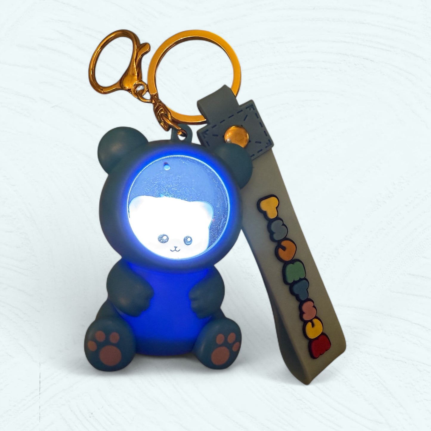 Porte-clés lumineux ourson & chat – 3 couleurs au choix