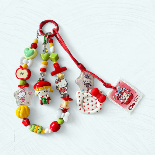 Hello Kitty & pomme – Fait main bijou de sac/ chaîne de téléphone