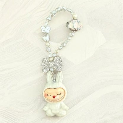 Handmade Flocked Labubu Yoga Keychain