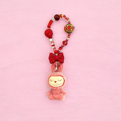 Handmade Flocked Labubu Yoga Keychain