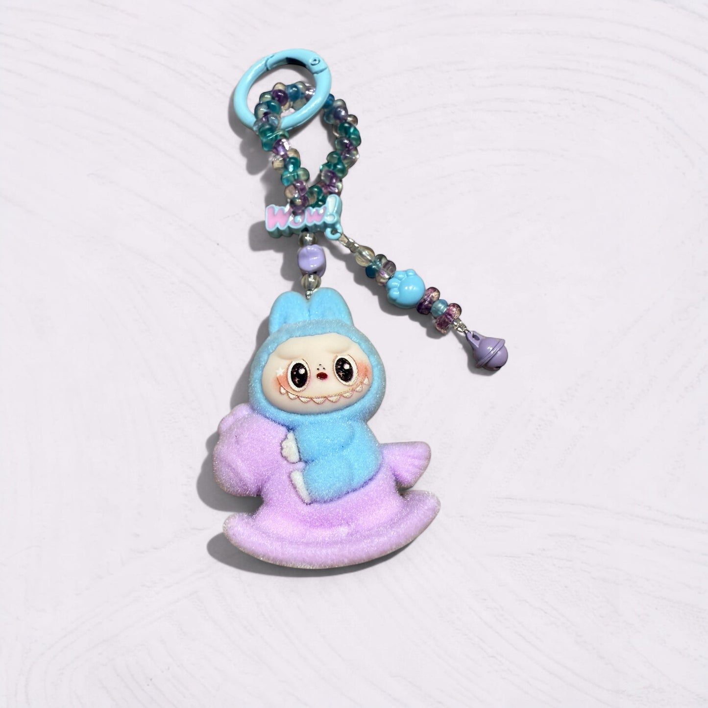 Labubu Plush Rocking Horse Keychain – Handmade Flocked Bag Charm