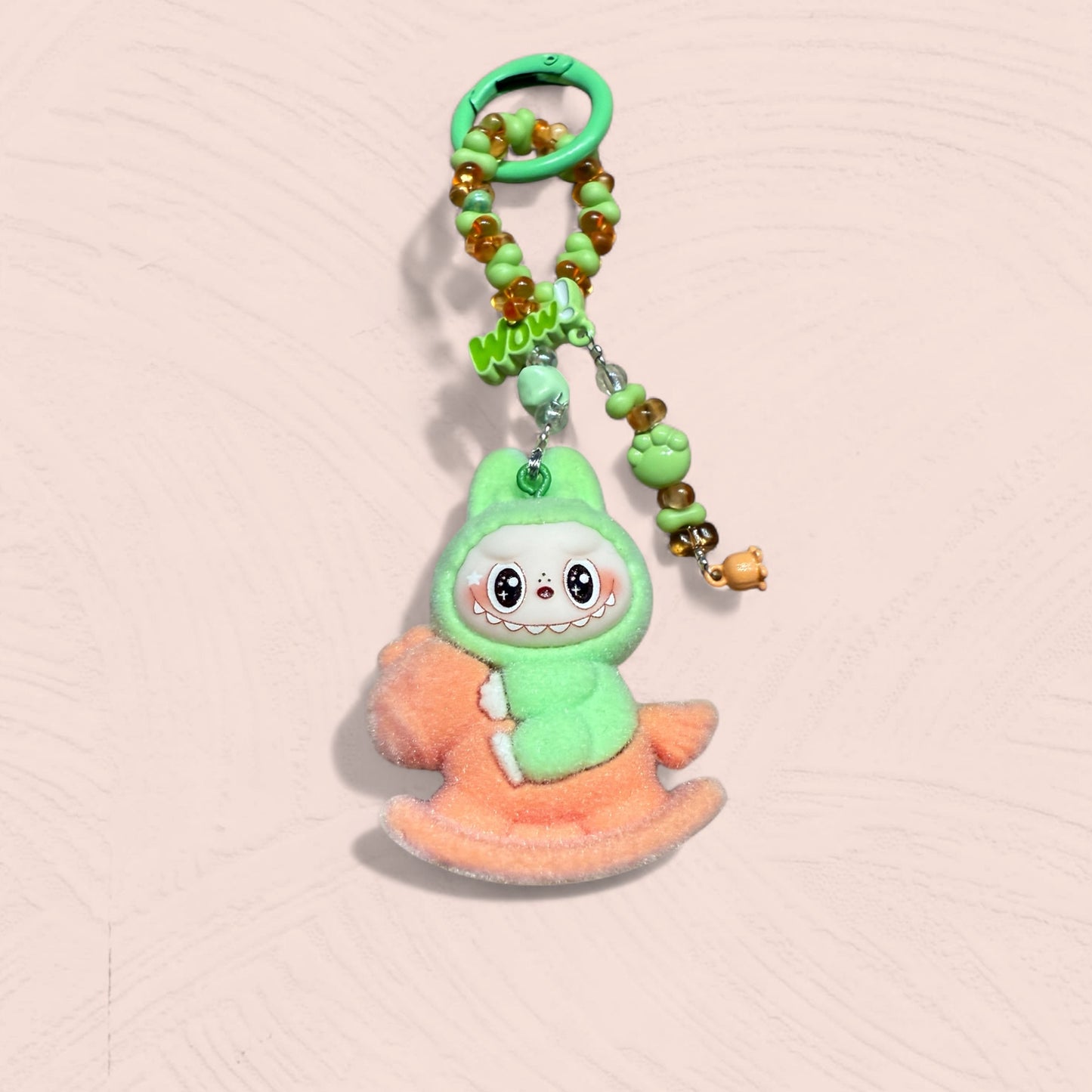 Labubu Plush Rocking Horse Keychain – Handmade Flocked Bag Charm