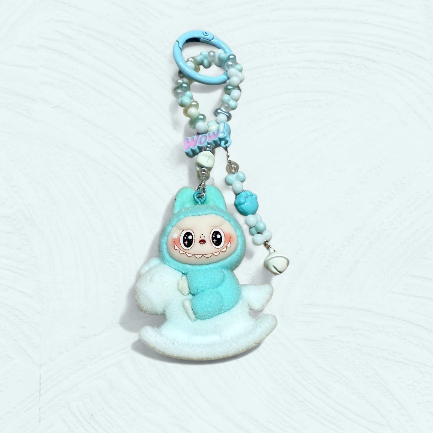Labubu Plush Rocking Horse Keychain – Handmade Flocked Bag Charm
