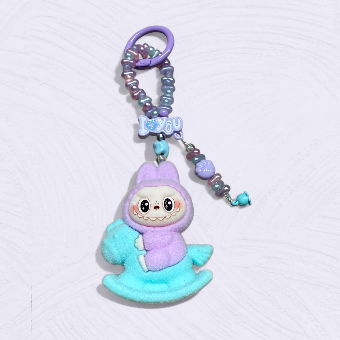 Labubu Plush Rocking Horse Keychain – Handmade Flocked Bag Charm