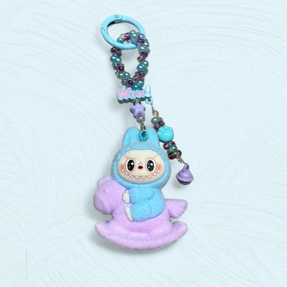 Labubu Plush Rocking Horse Keychain – Handmade Flocked Bag Charm