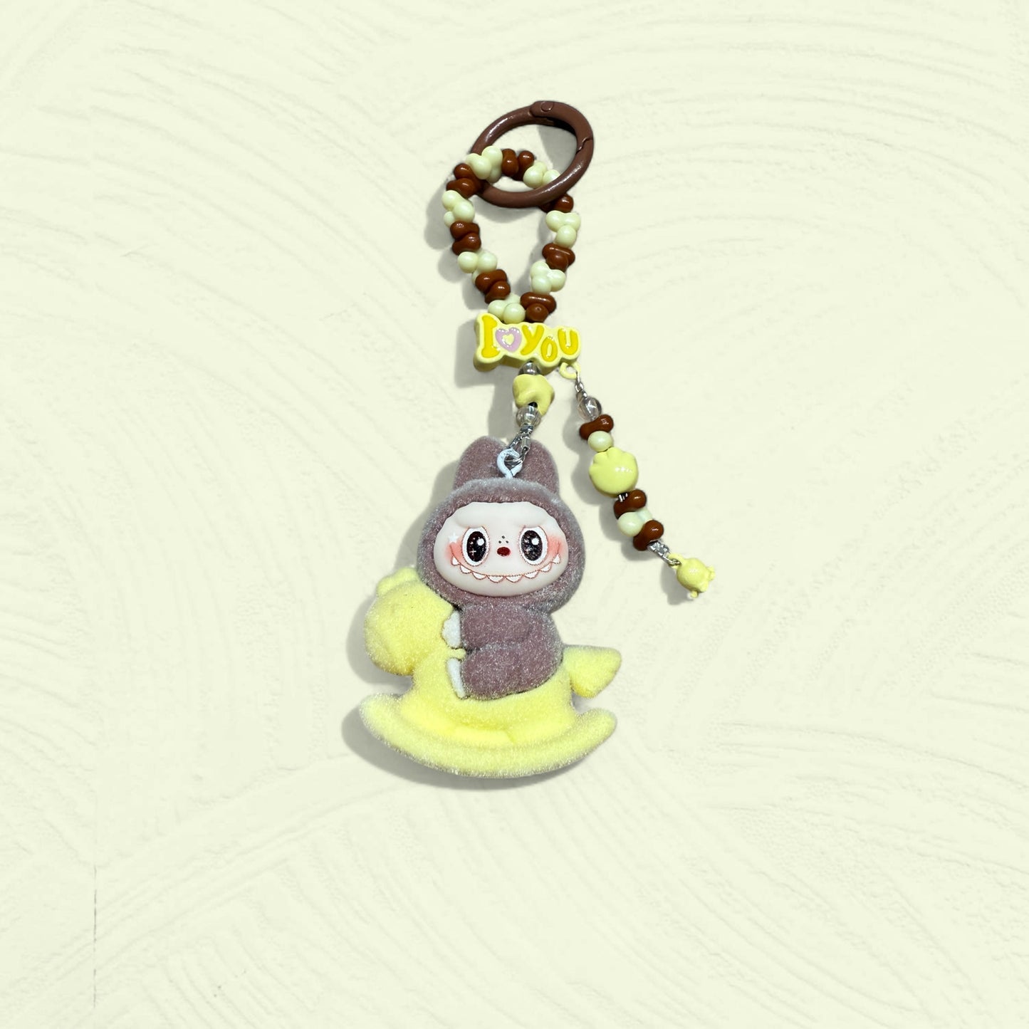 Labubu Plush Rocking Horse Keychain – Handmade Flocked Bag Charm
