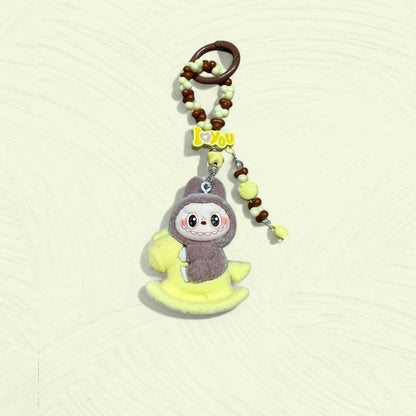 Labubu Plush Rocking Horse Keychain – Handmade Flocked Bag Charm