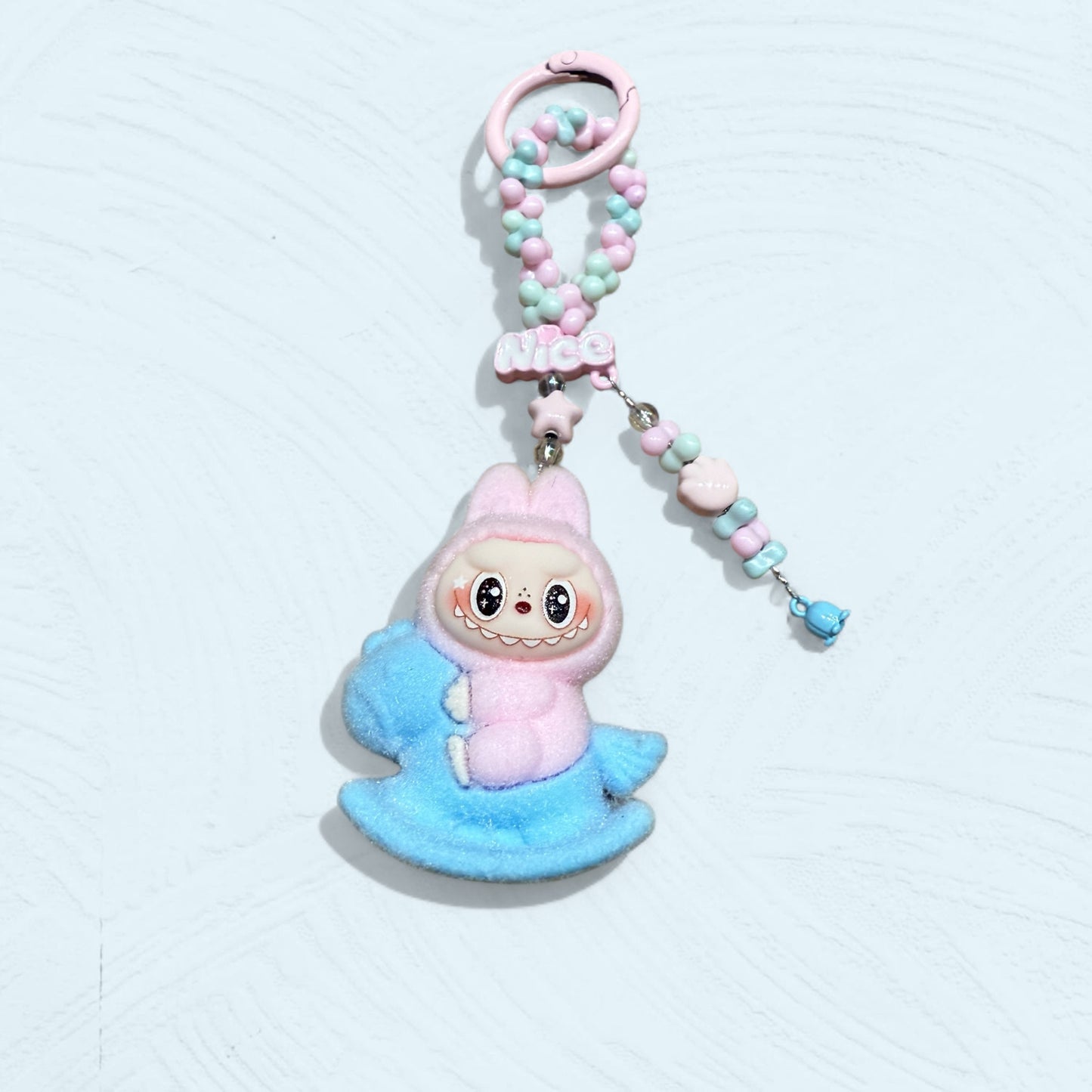 Labubu Plush Rocking Horse Keychain – Handmade Flocked Bag Charm