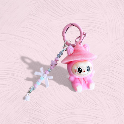 Labubu Wizard Keychain – Handmade Flocked PVC Bag Charm