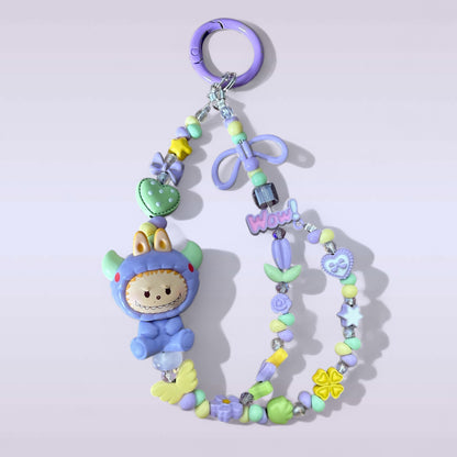 Labubu Pajama Party Beaded Phone Charm – Handmade Keychain & Bag Accessory