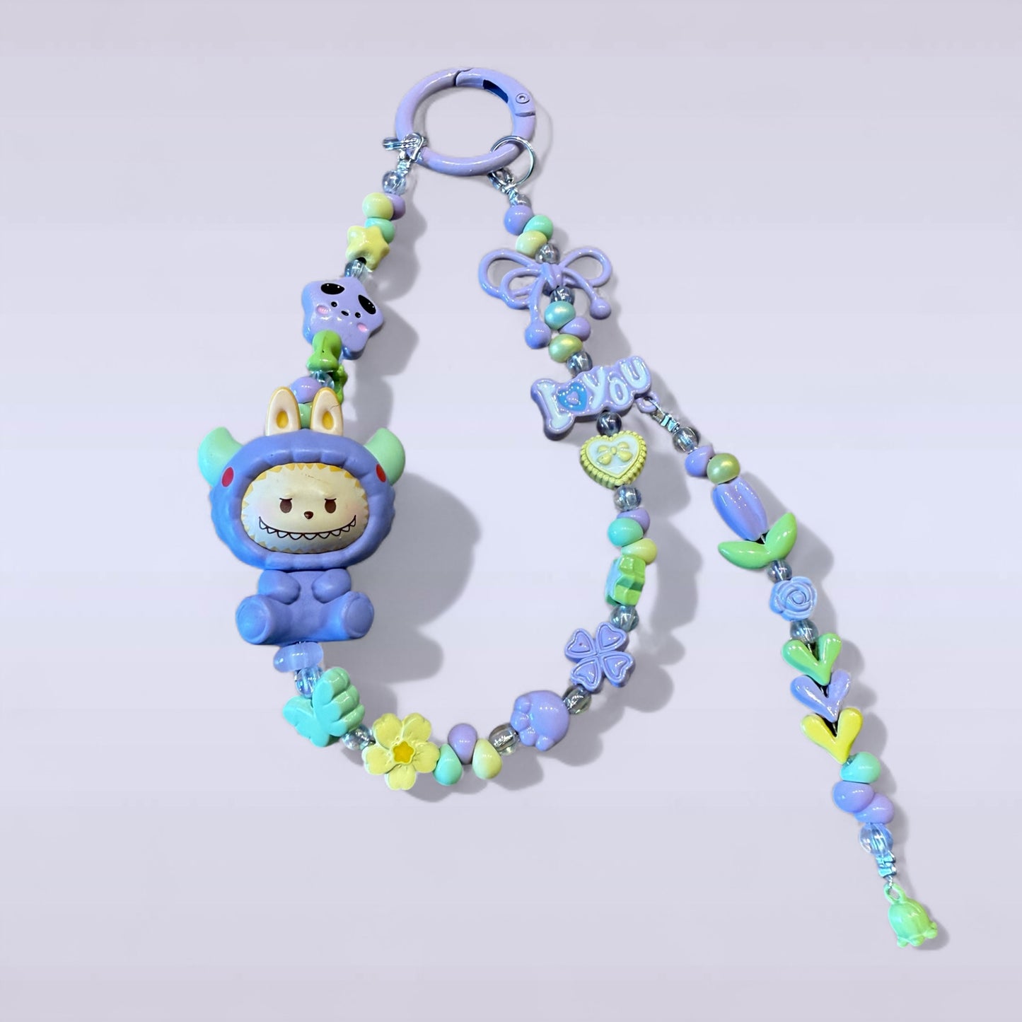 Labubu Pajama Party Beaded Phone Charm – Handmade Keychain & Bag Accessory