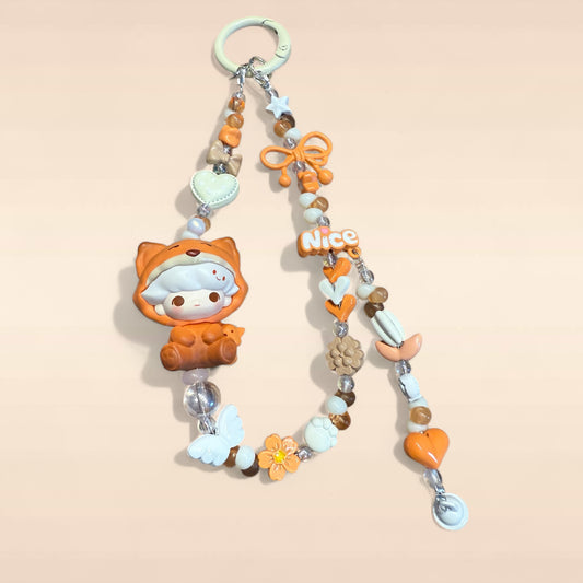 Pajama Party DIMOO Fox Charm – Handmade Beaded Phone Strap & Bag Pendant