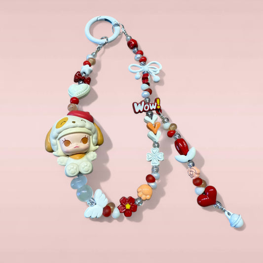 Pajama Party Molly Phone Charm & Bag Pendant – Handmade Beaded Keychain