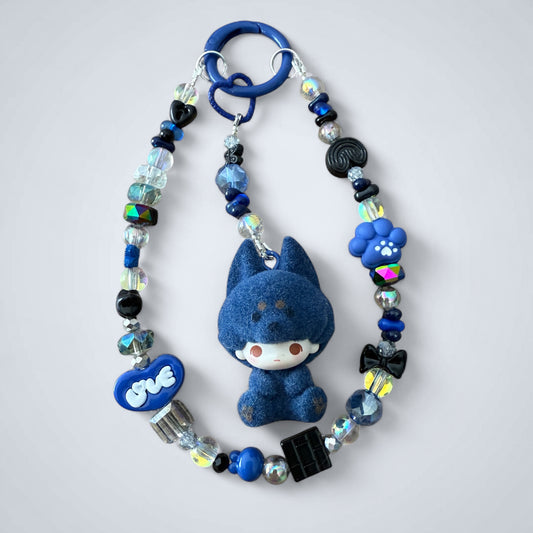 Handmade Flocked Doberman DIMOO Phone Charm – Midnight Blue