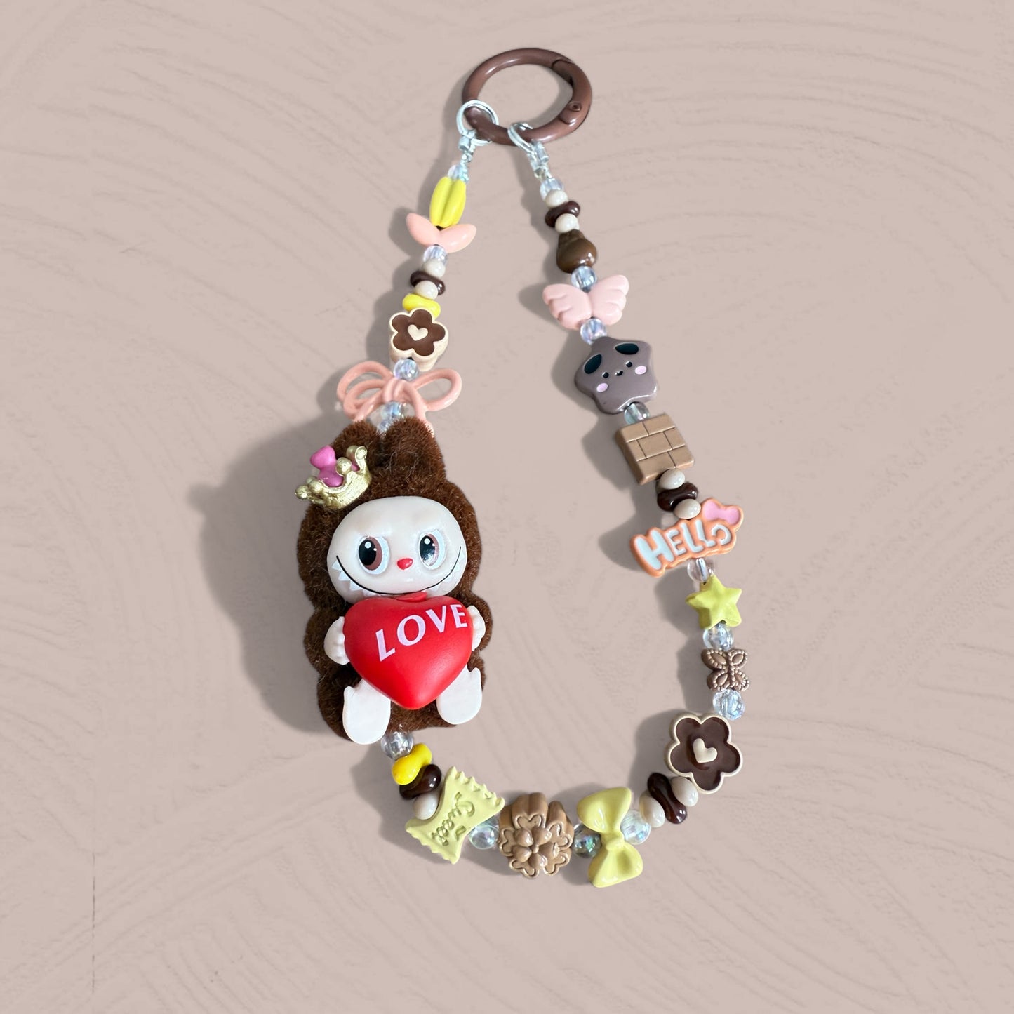 Love Labubu Flocked Phone Charm – Chocolate Brown Edition