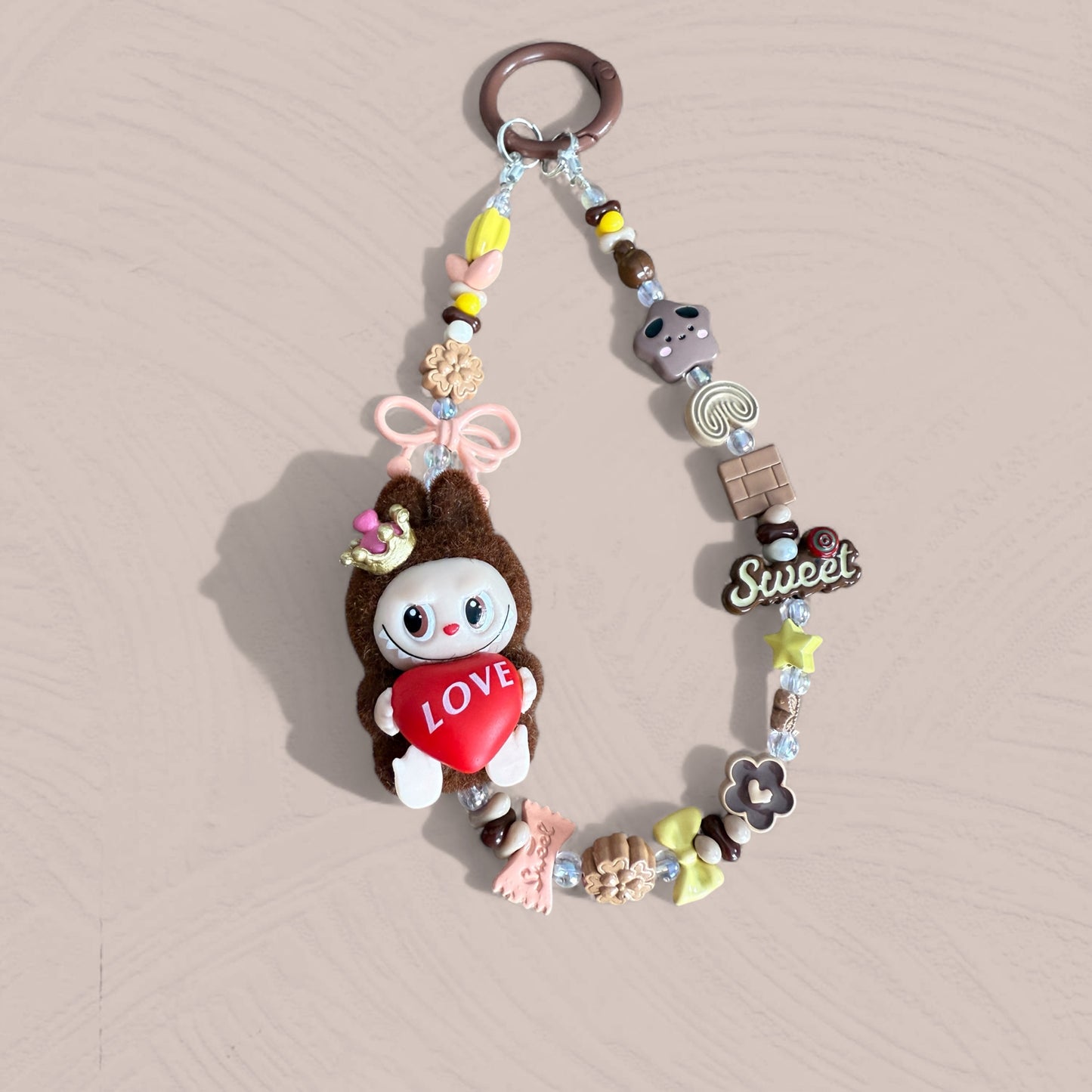 Love Labubu Flocked Phone Charm – Chocolate Brown Edition