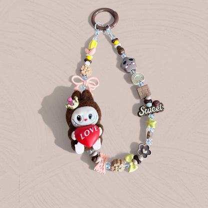 Love Labubu Flocked Phone Charm – Chocolate Brown Edition