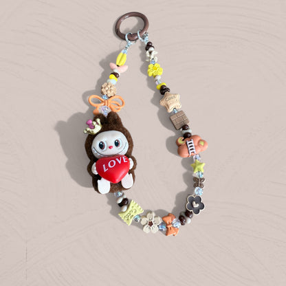Love Labubu Flocked Phone Charm – Chocolate Brown Edition