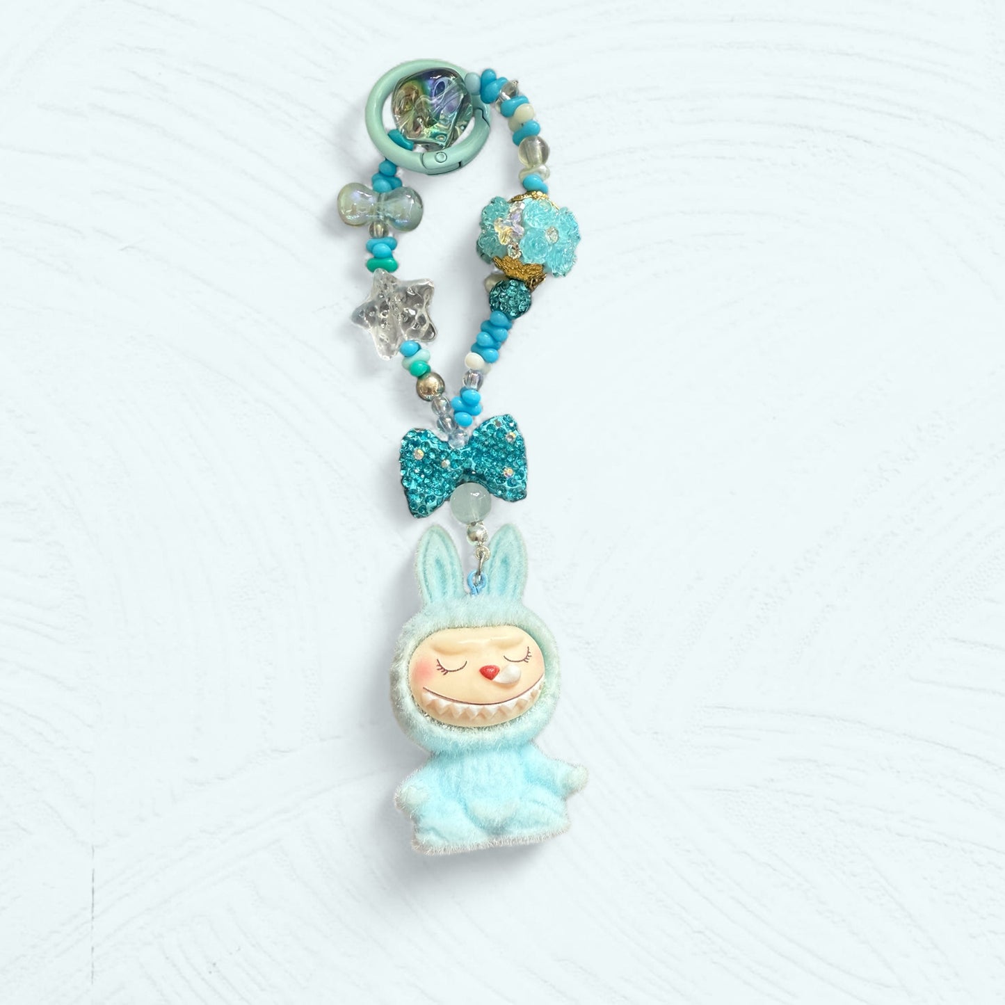 Handmade Flocked Labubu Yoga Keychain