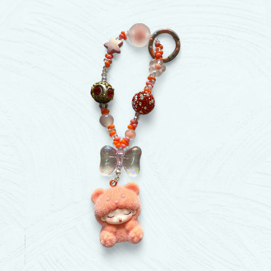 Porte-bonheur ourson en velours – Pendentif sac et téléphone