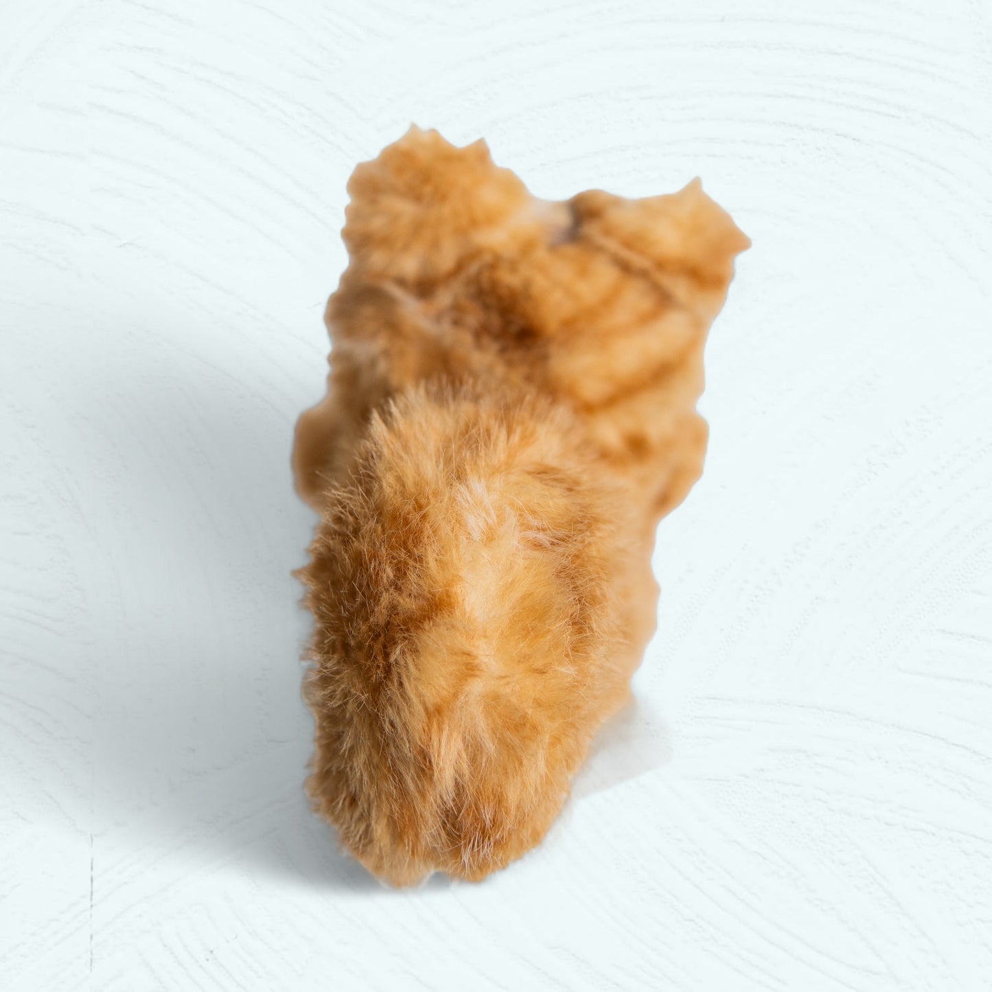Vue arrière de la queue touffue du chat en peluche.