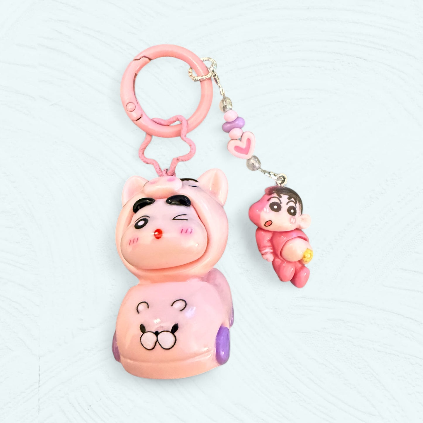 Rose clair – Porte-clés Shin-chan déguisé en cochon rose avec mini figurine rose