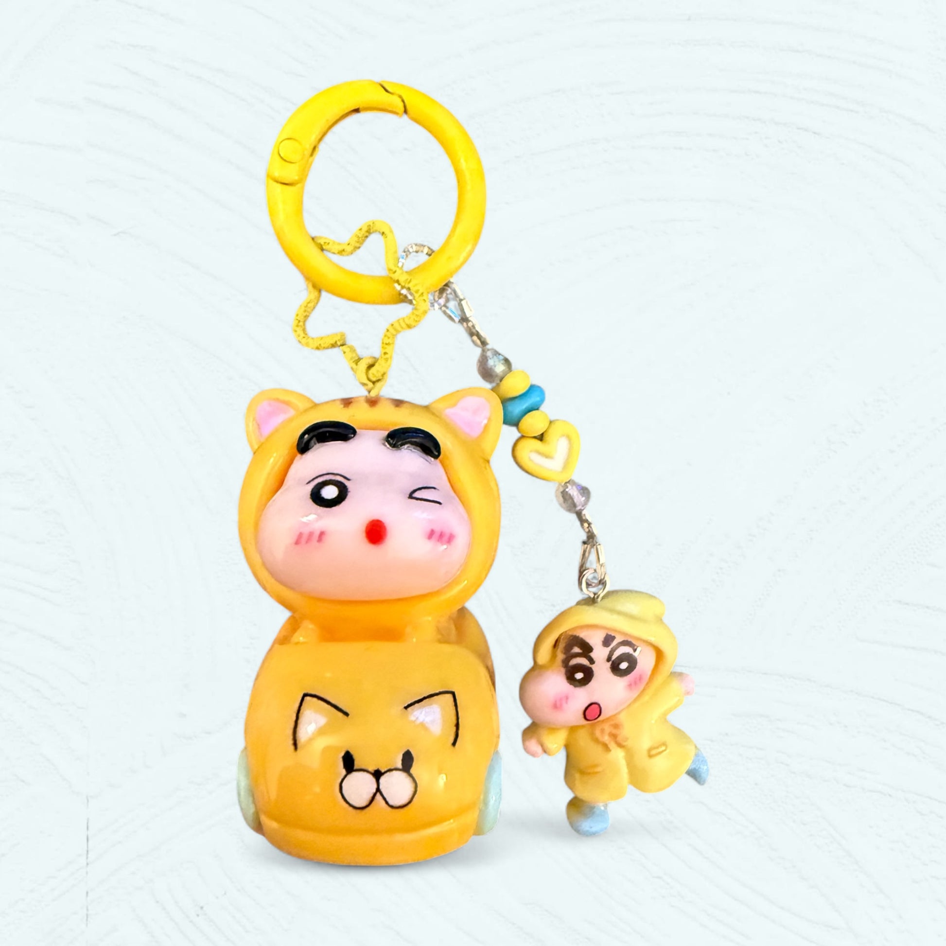 Jaune – Porte-clés Shin-chan déguisé en chat jaune avec mini figurine jaune