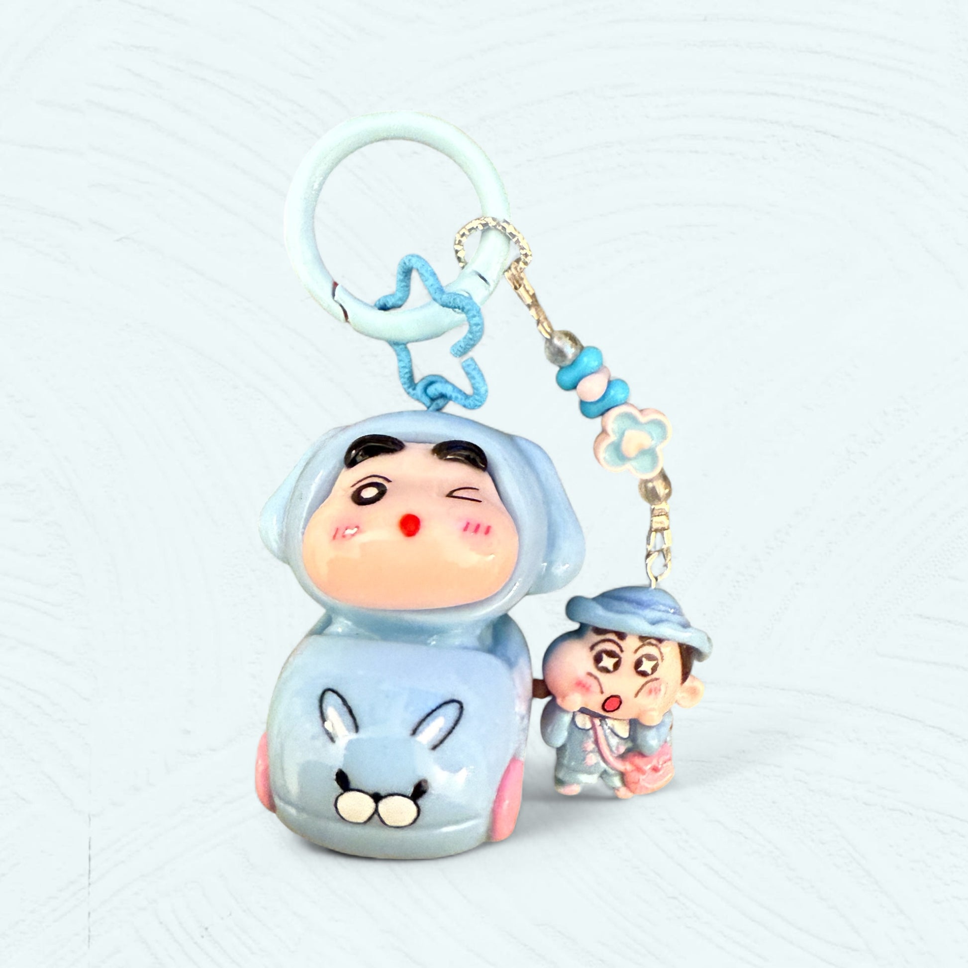 Bleu – Porte-clés Shin-chan déguisé en lapin bleu avec mini figurine bleue