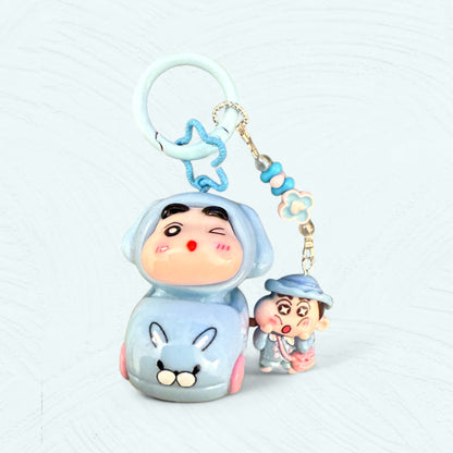 Bleu – Porte-clés Shin-chan déguisé en lapin bleu avec mini figurine bleue
