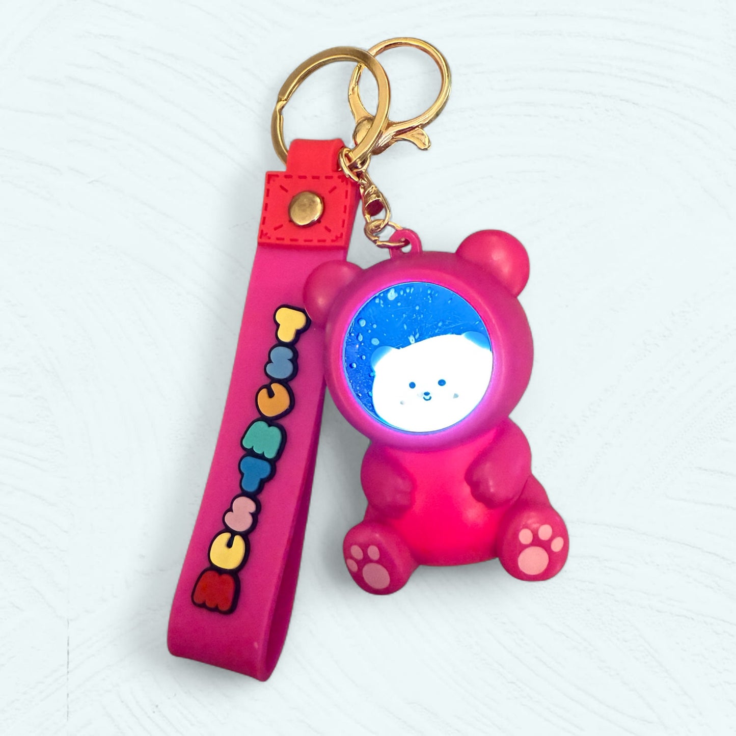Porte-clés lumineux ourson & chat – 3 couleurs au choix