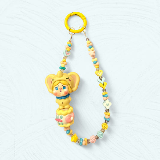 Chaîne téléphone /Bijoux de sac Crybaby éléphant – Jaune pastel fait main