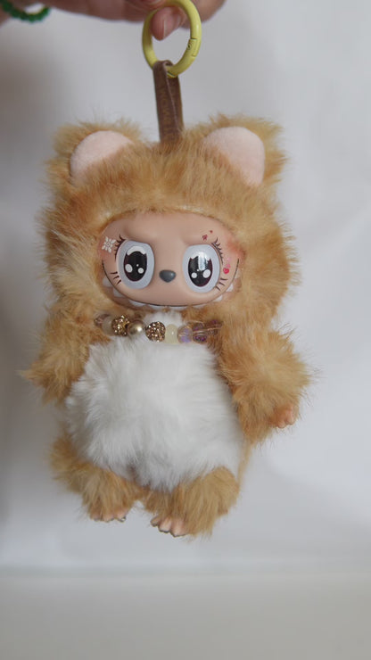 Labubu chat roux customisé – Pièce unique fait main