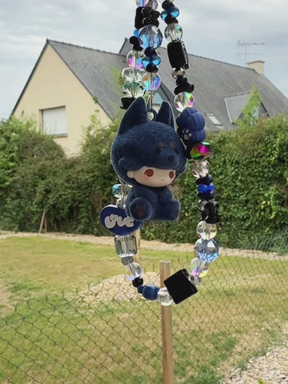 Handmade Flocked Doberman DIMOO Phone Charm – Midnight Blue